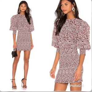 Rebecca Minkoff Dress Women’s Large Tabby Red Black Floral Print Smocked Mini